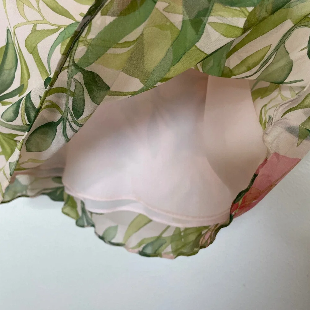 Ann Taylor Silk Floral Midi Skirt Womens 6 Pink Green Fairycore Cottagecore VTG - Picture 3 of 8